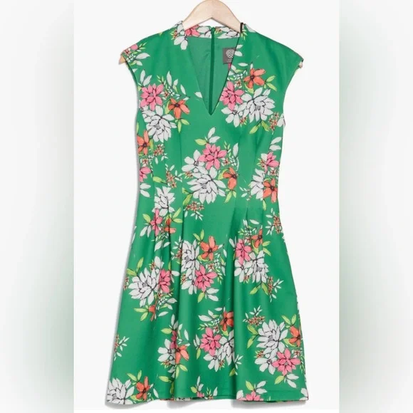 Vince Camuto Green Floral Scuba Knit Fit and Flare Dress Size 8 - Picture 3 of 12